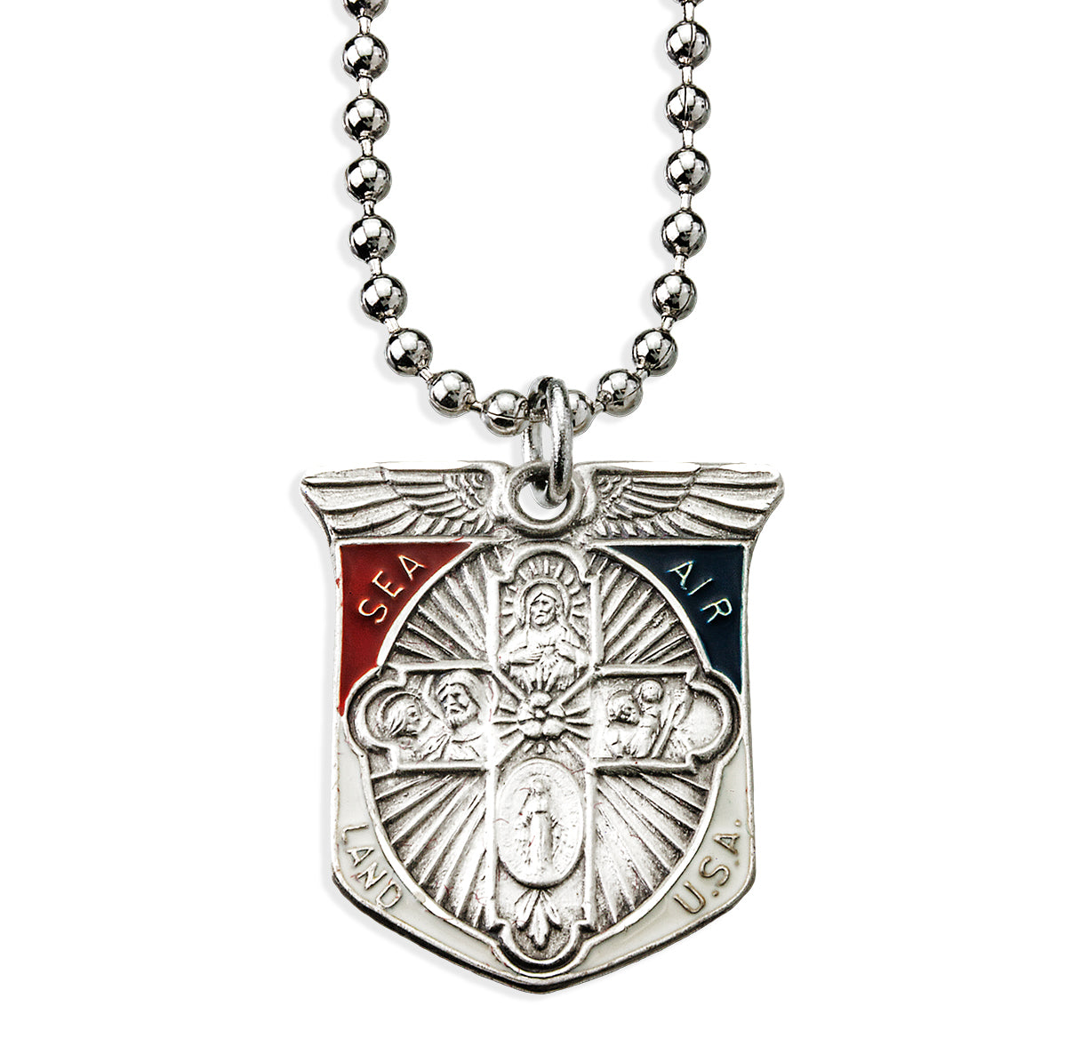 Sterling Silver Four Way Cross Medal Land Sea Air Wings