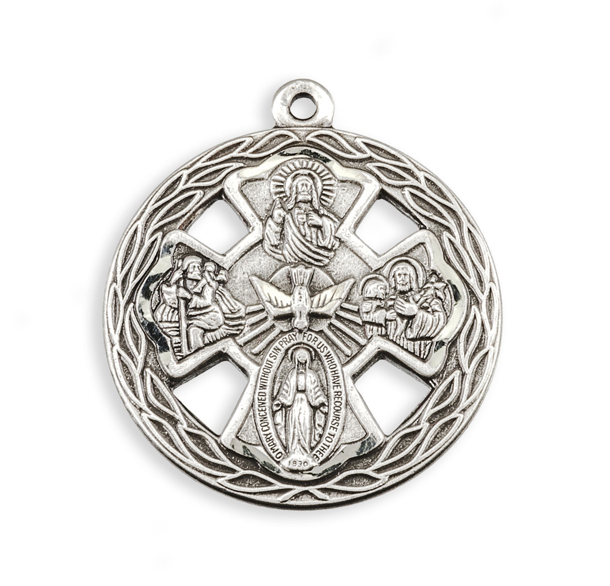 Sterling Silver Four Way Cross Medal with Holy Spirit Center