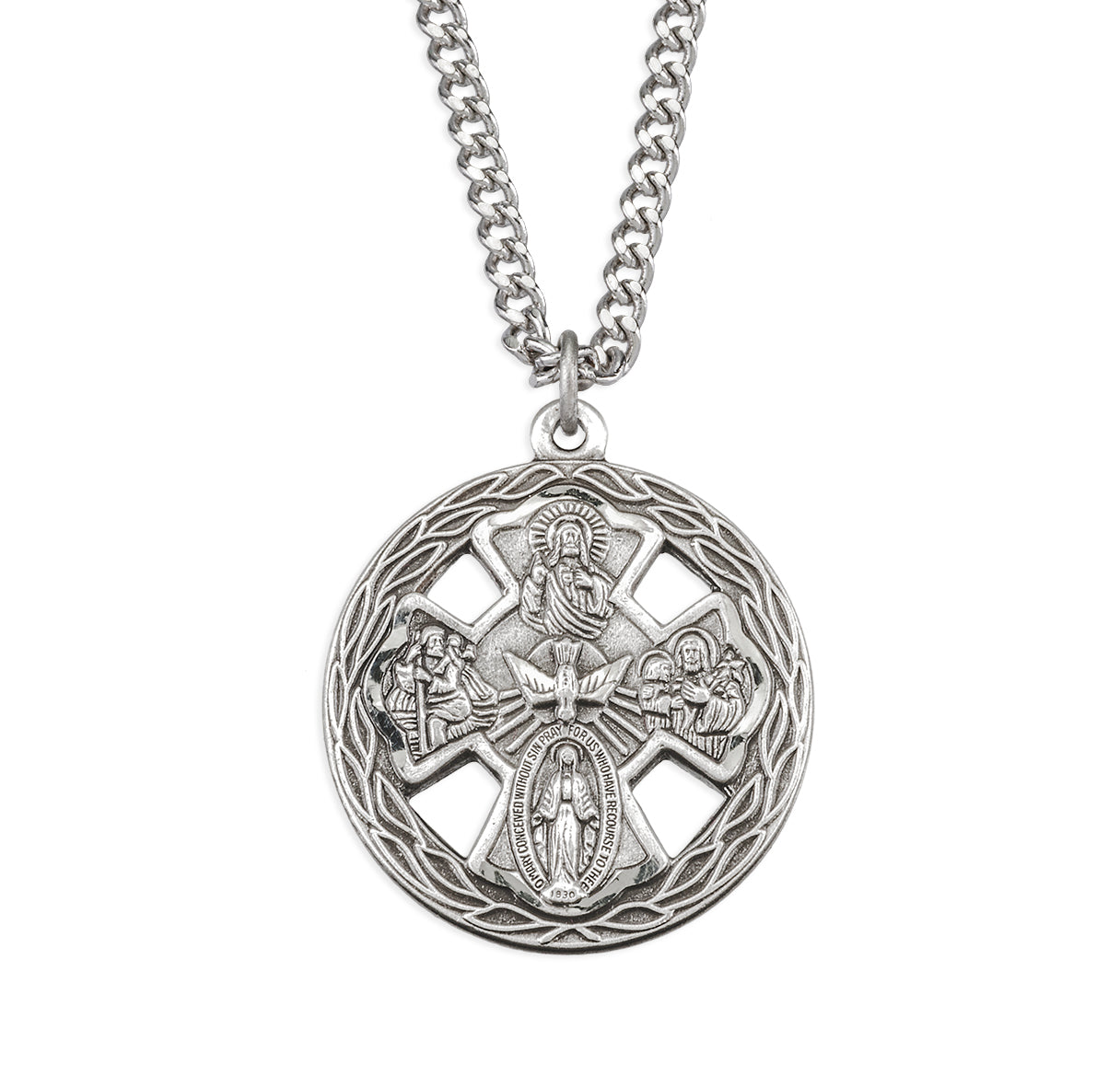 Sterling Silver Four Way Cross Medal with Holy Spirit Center