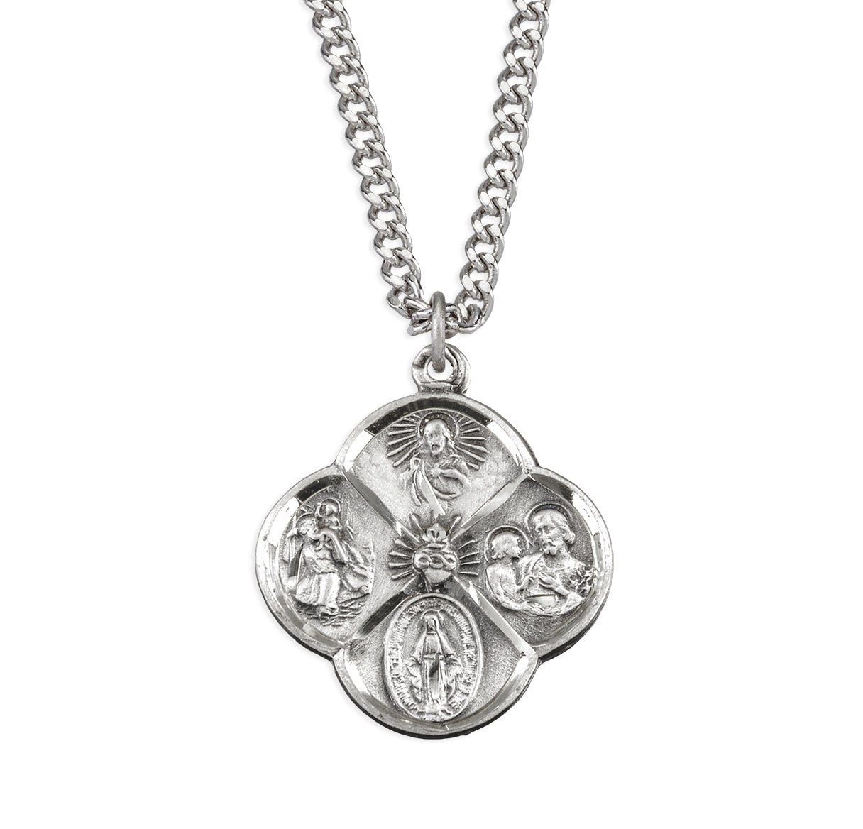 Sterling Silver Four Way Cross Medal Budded Shape