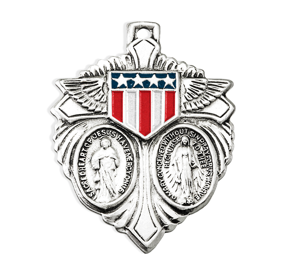 Sterling Silver Miraculous Medal Scapular American Shield