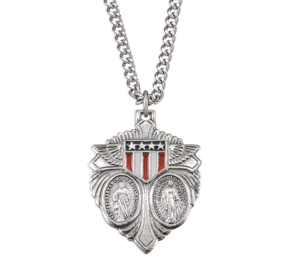 Sterling Silver Miraculous Medal Scapular American Shield