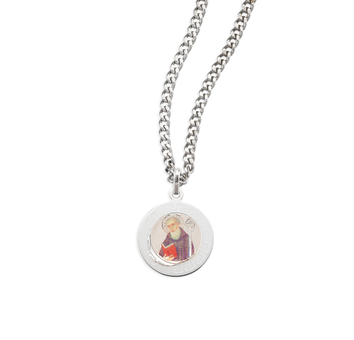 Sterling Silver Round Saint Benedict Medal with colored art