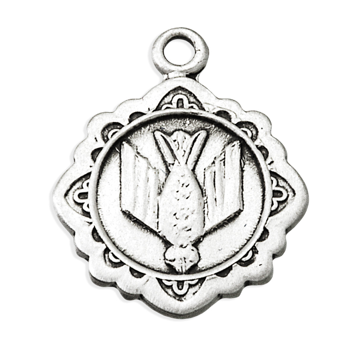Sterling Silver Holy Spirit Dove Medal Fancy Edging