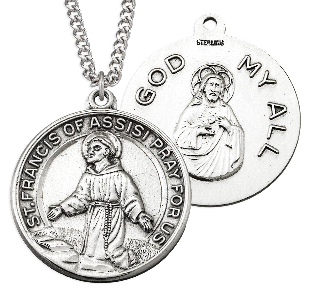 Sterling Silver Saint Francis of Assisi Medal Round