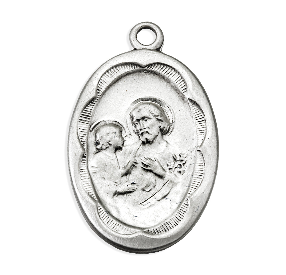 Sterling Silver Saint Joseph with Jesus Medal Scalloped Edging