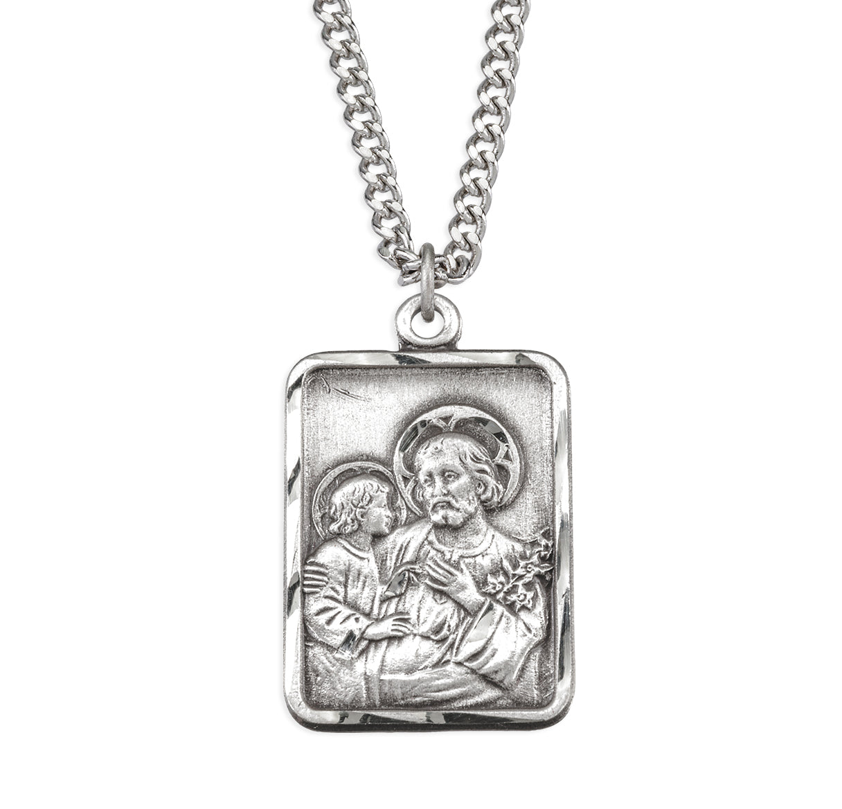 Sterling Silver Rectangular Saint Joseph with Jesus Medal
