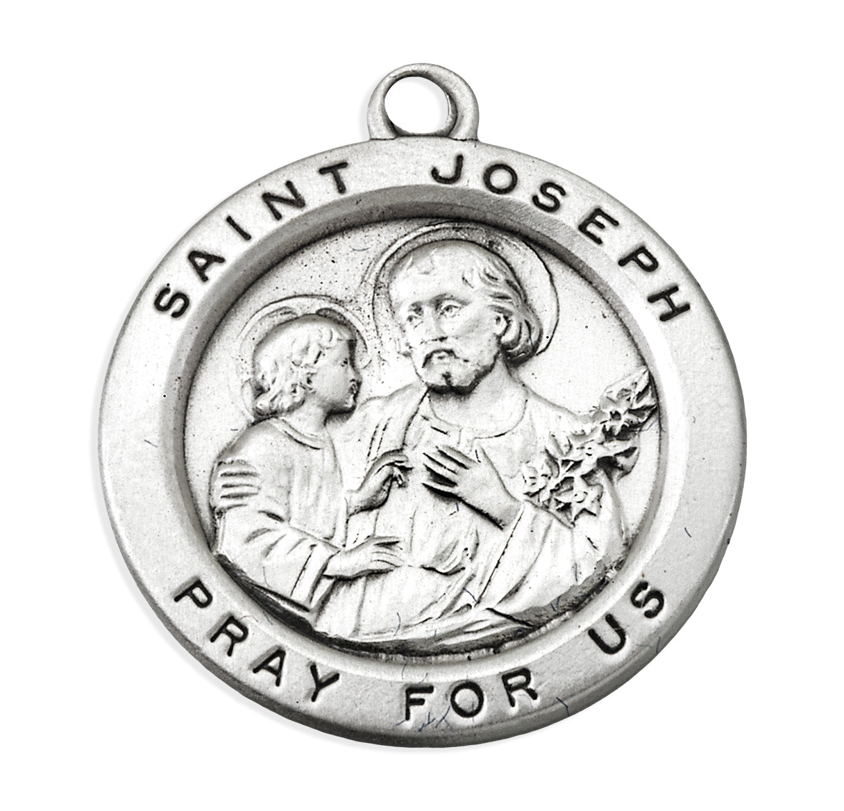 Sterling Silver Round Saint Joseph with Jesus Medal