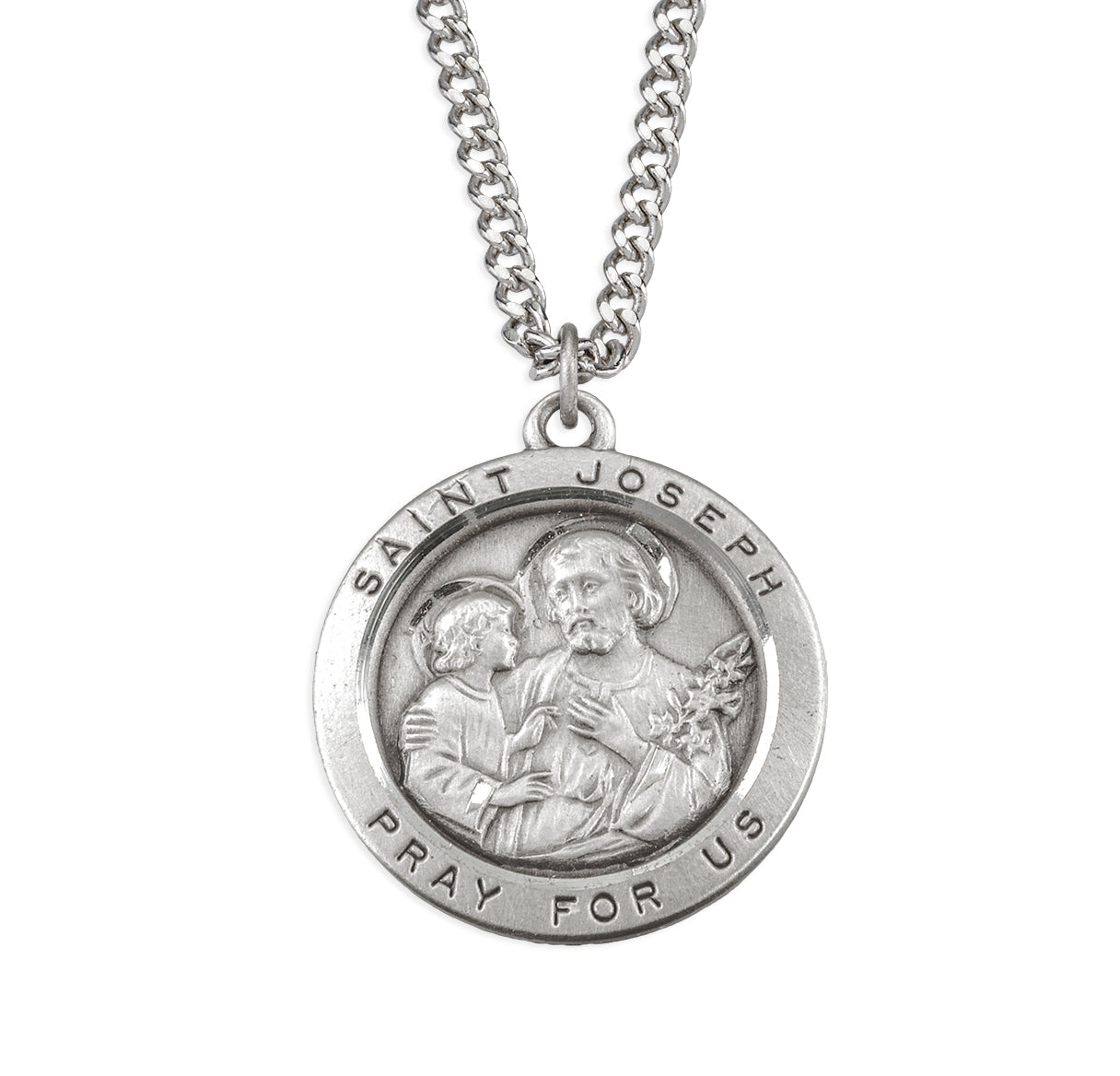 Sterling Silver Round Saint Joseph with Jesus Medal
