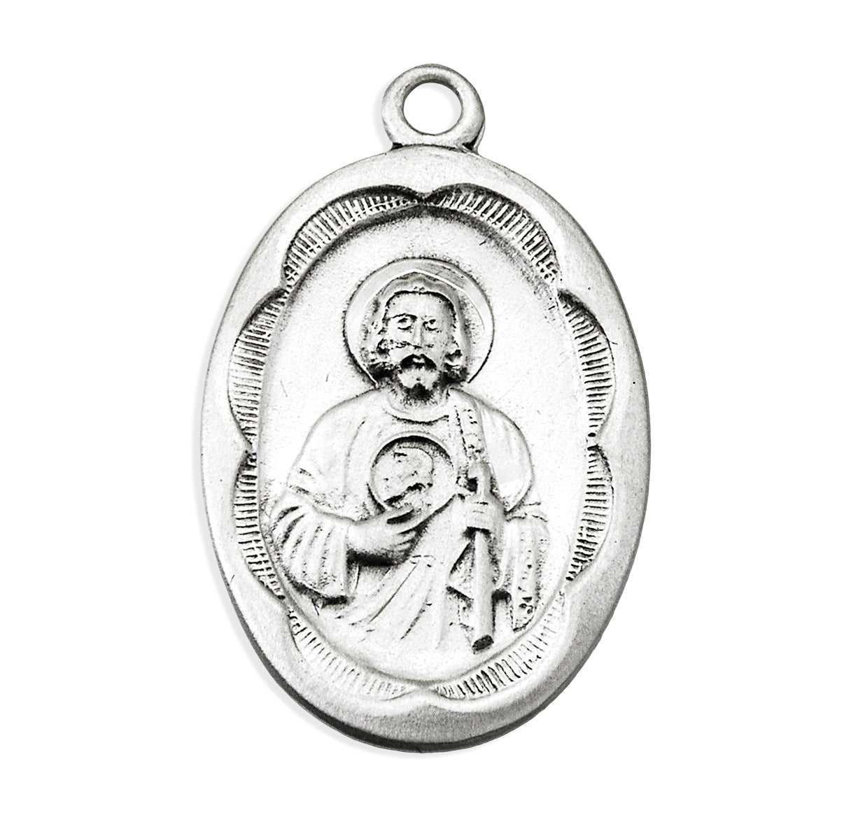 Sterling Silver Saint Jude Apostle Medal Scalloped Edging