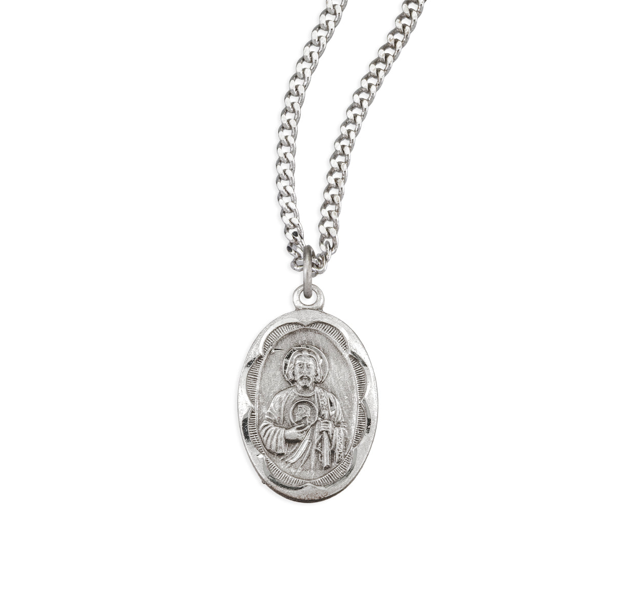 Sterling Silver Saint Jude Apostle Medal Scalloped Edging