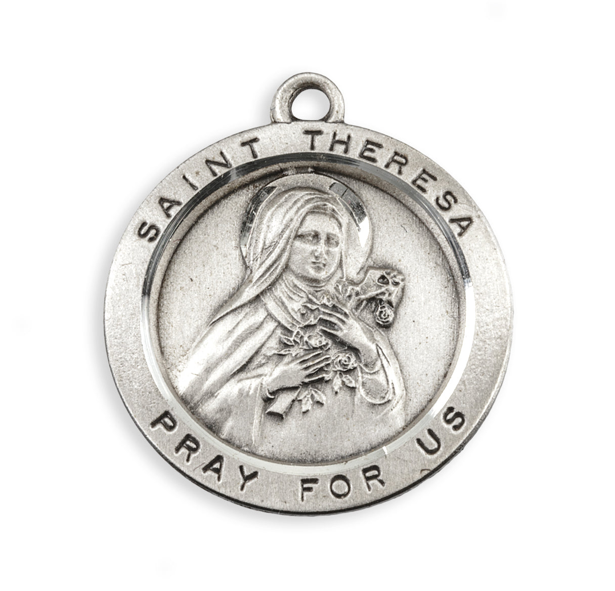 Sterling Silver Round Saint Therese Little Flower Medal