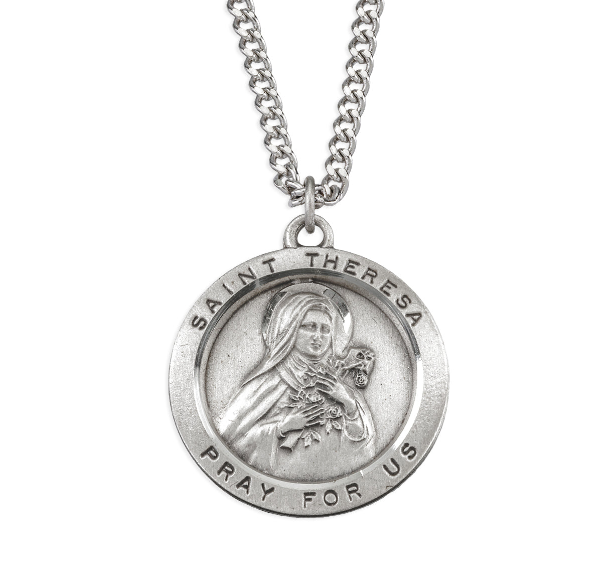 Sterling Silver Round Saint Therese Little Flower Medal