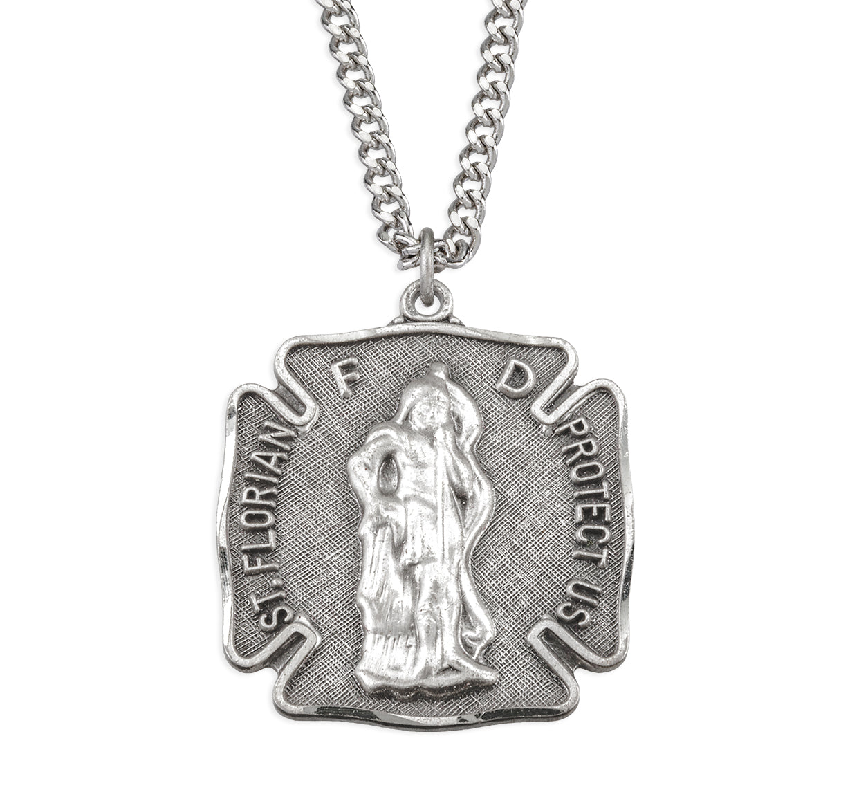 Sterling Silver Saint Florian protect us Firefighter Medal Badge