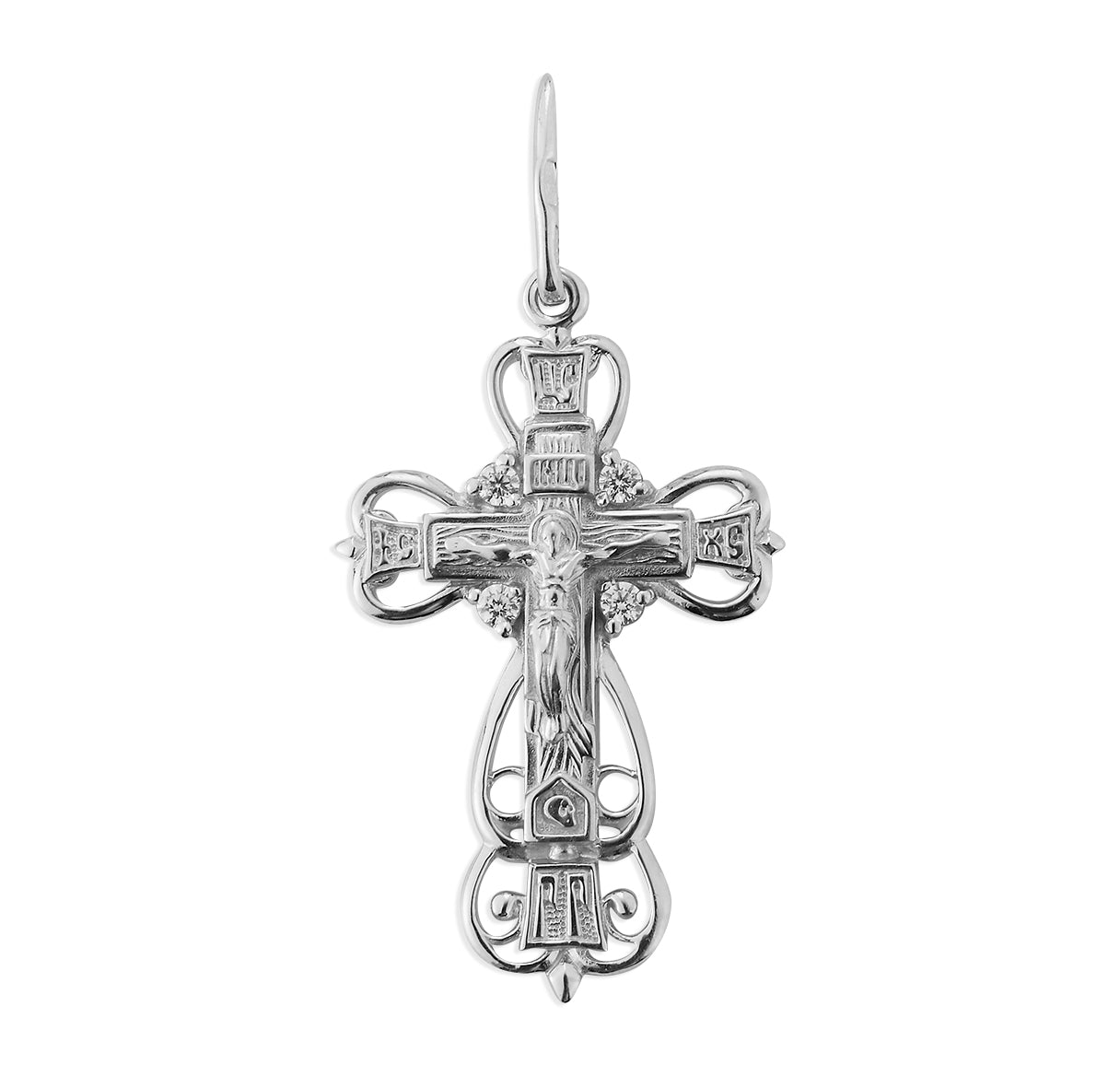 Sterling Silver Byzantine Style Crucifix with Looped Open Border 18"