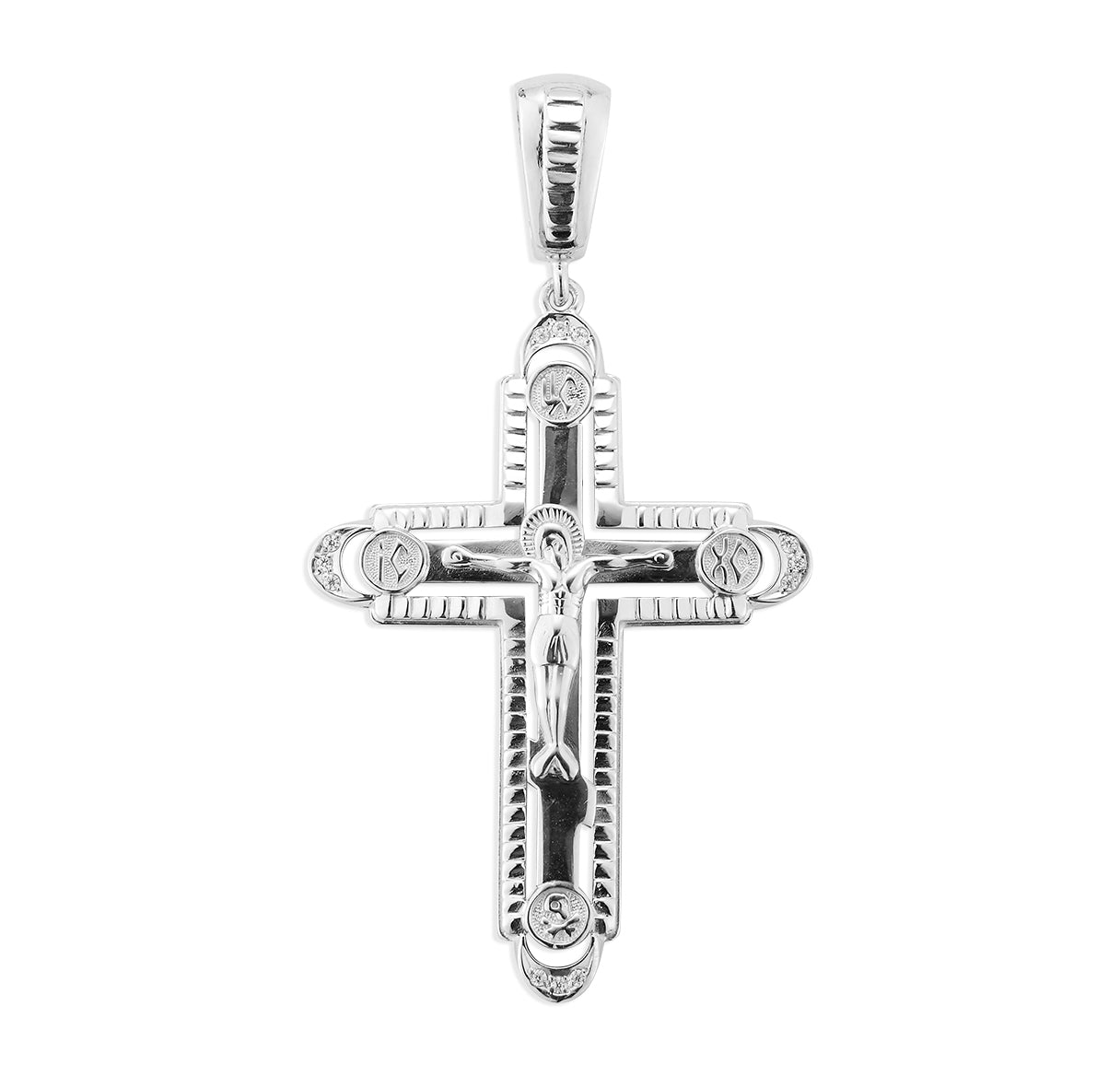 Sterling Silver Byzantine Crucifix in a ridged Border 24"