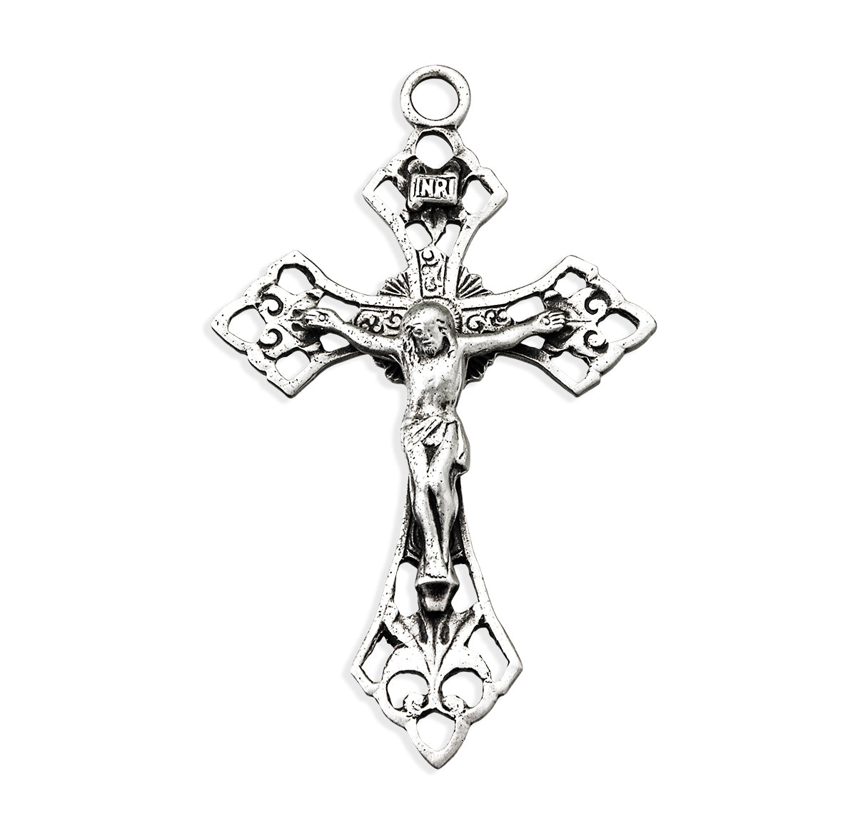 Sterling Silver Pierced Filigree Crucifix with Vine Formed Layout and pointed Tips