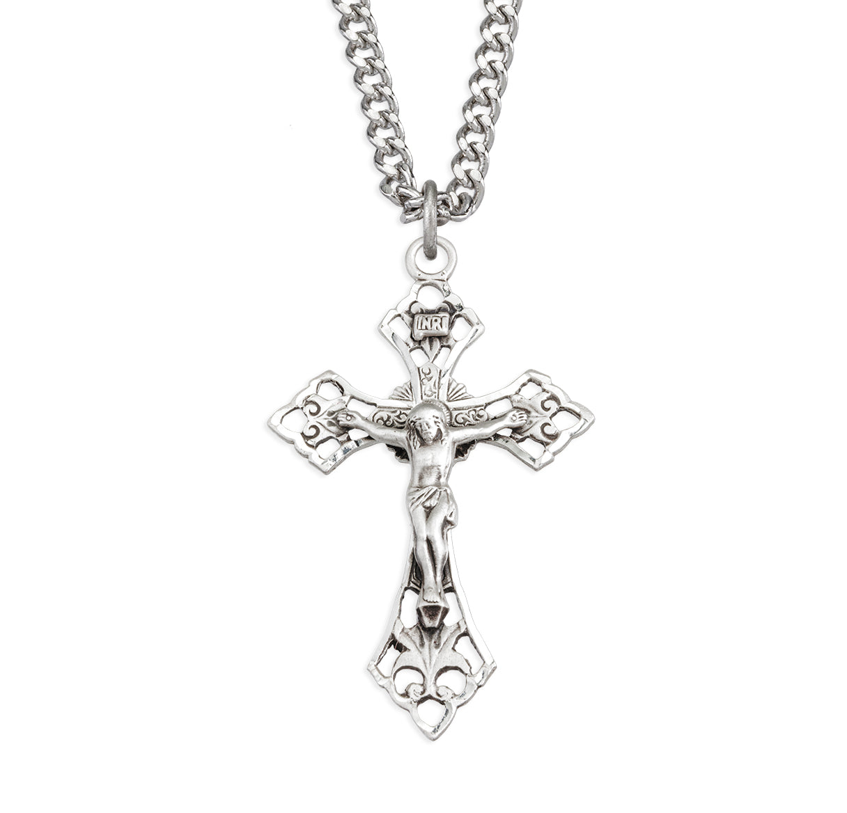 Sterling Silver Pierced Filigree Crucifix with Vine Formed Layout and pointed Tips