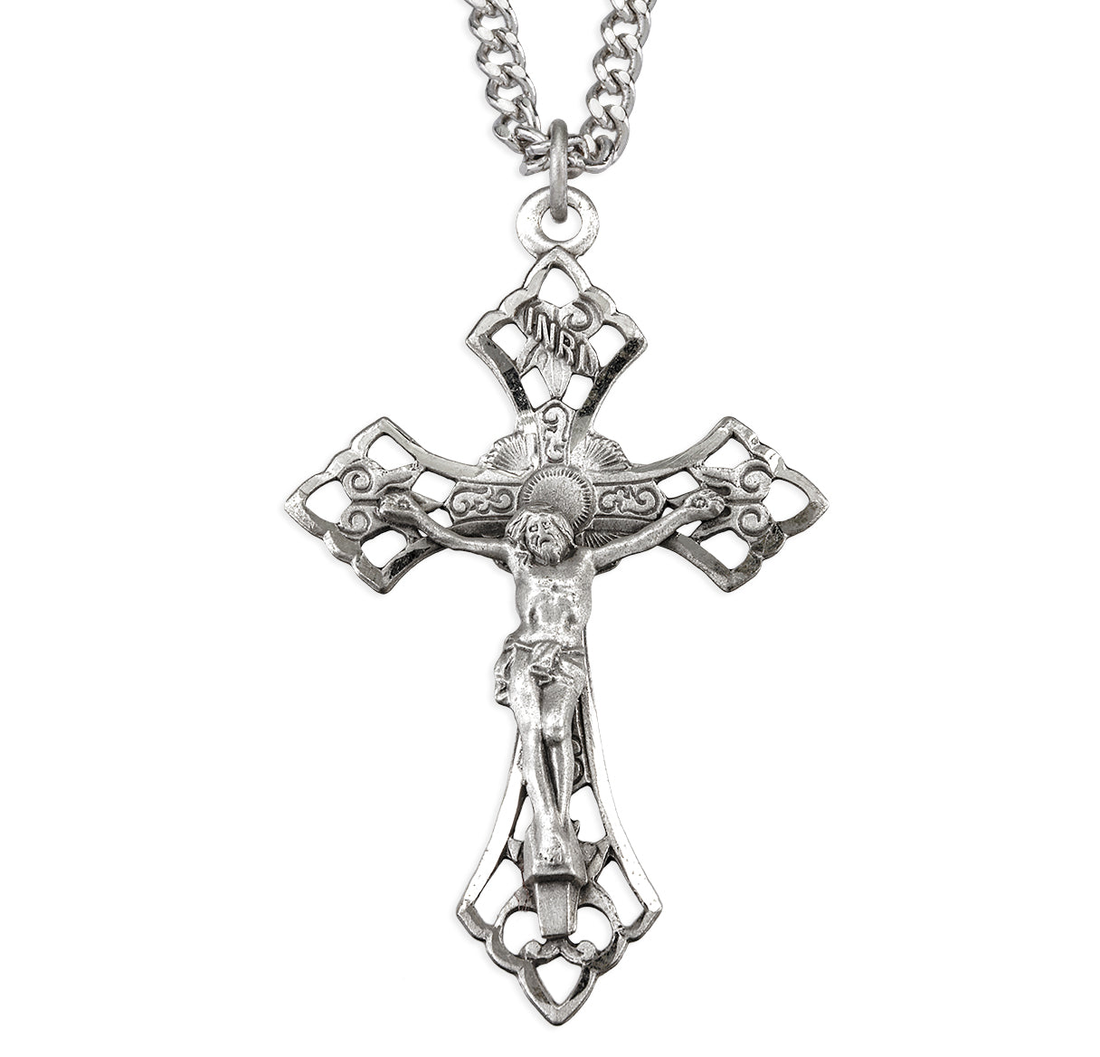 Sterling Silver Large Pierced Filigree Crucifix with Vine Formed Layout 24"
