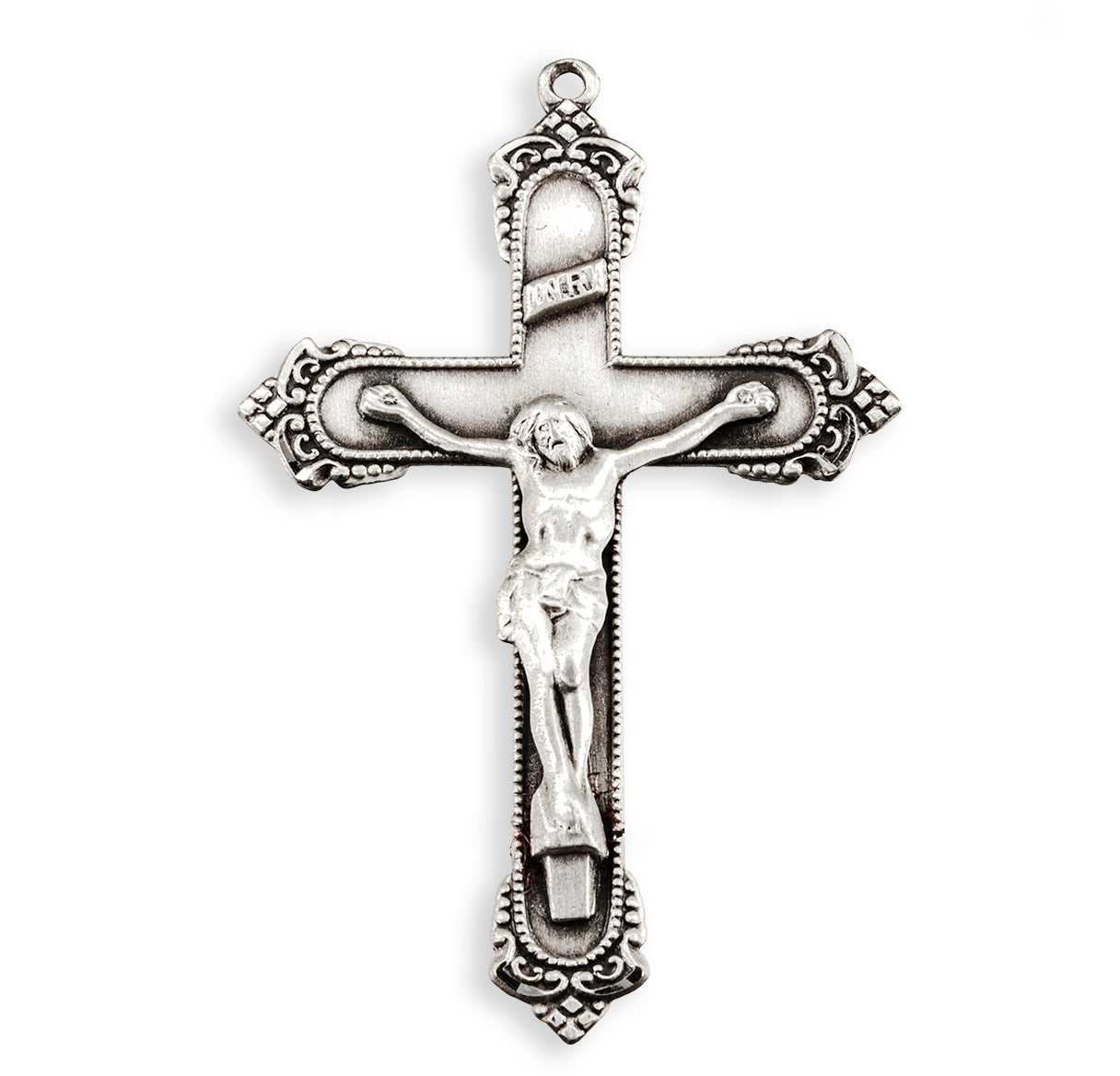 Sterling Silver Crucifix with Beaded border and Fancy Scroll Tips 24"