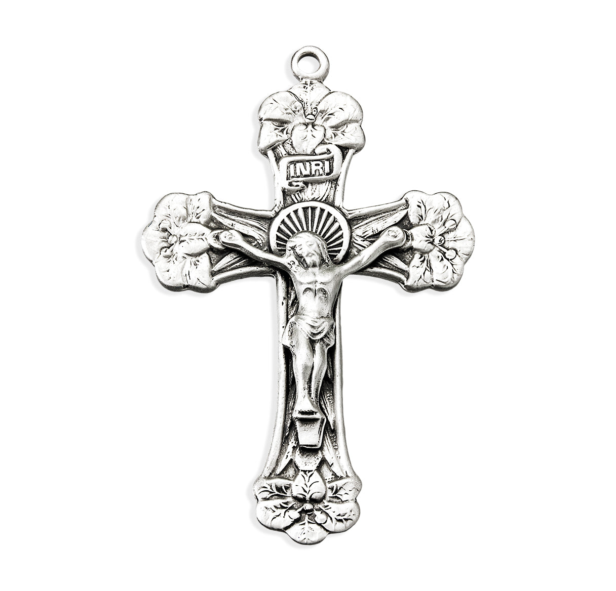 Sterling Silver Acanthus Leaf Crucifix with Embossed Details 24"