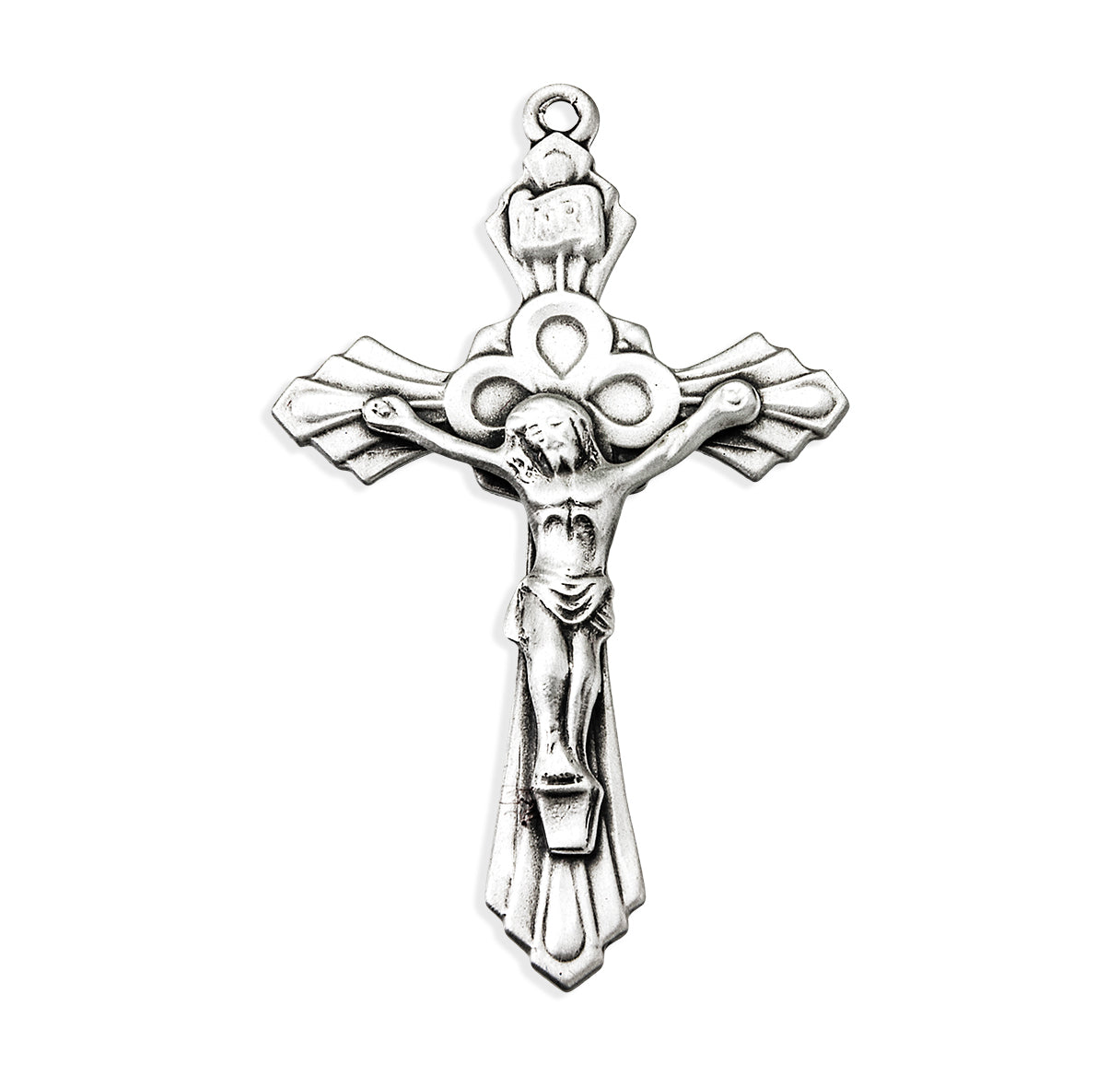 Sterling Silver Flaired Engraved Crucifix with Trinity Halo Design 24"