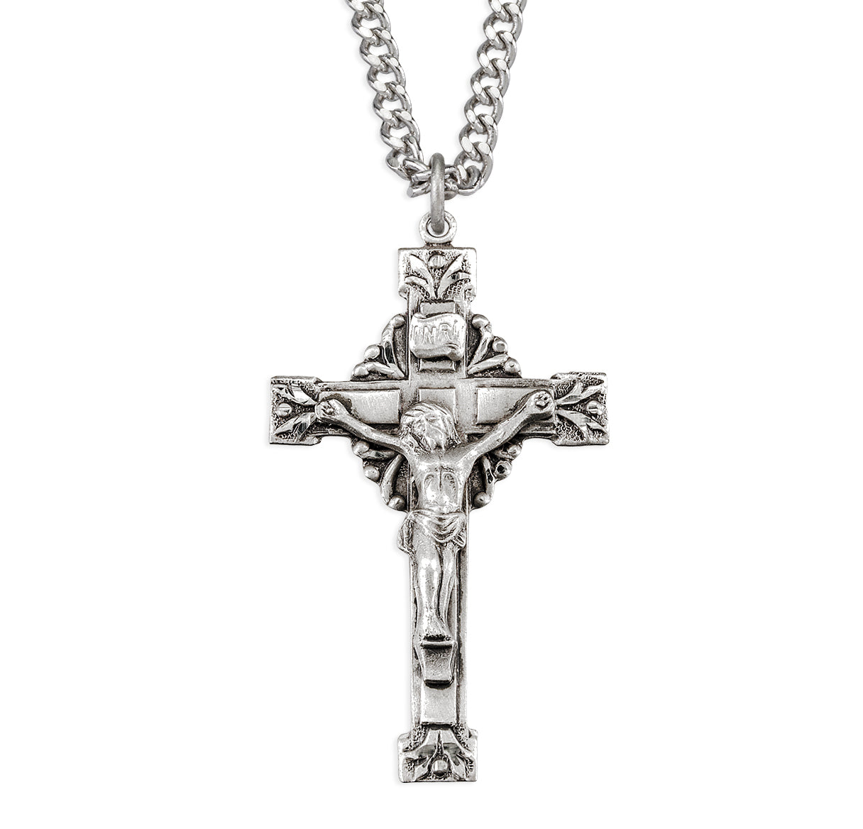 Sterling Silver Baroque Carved Crucifix 24"