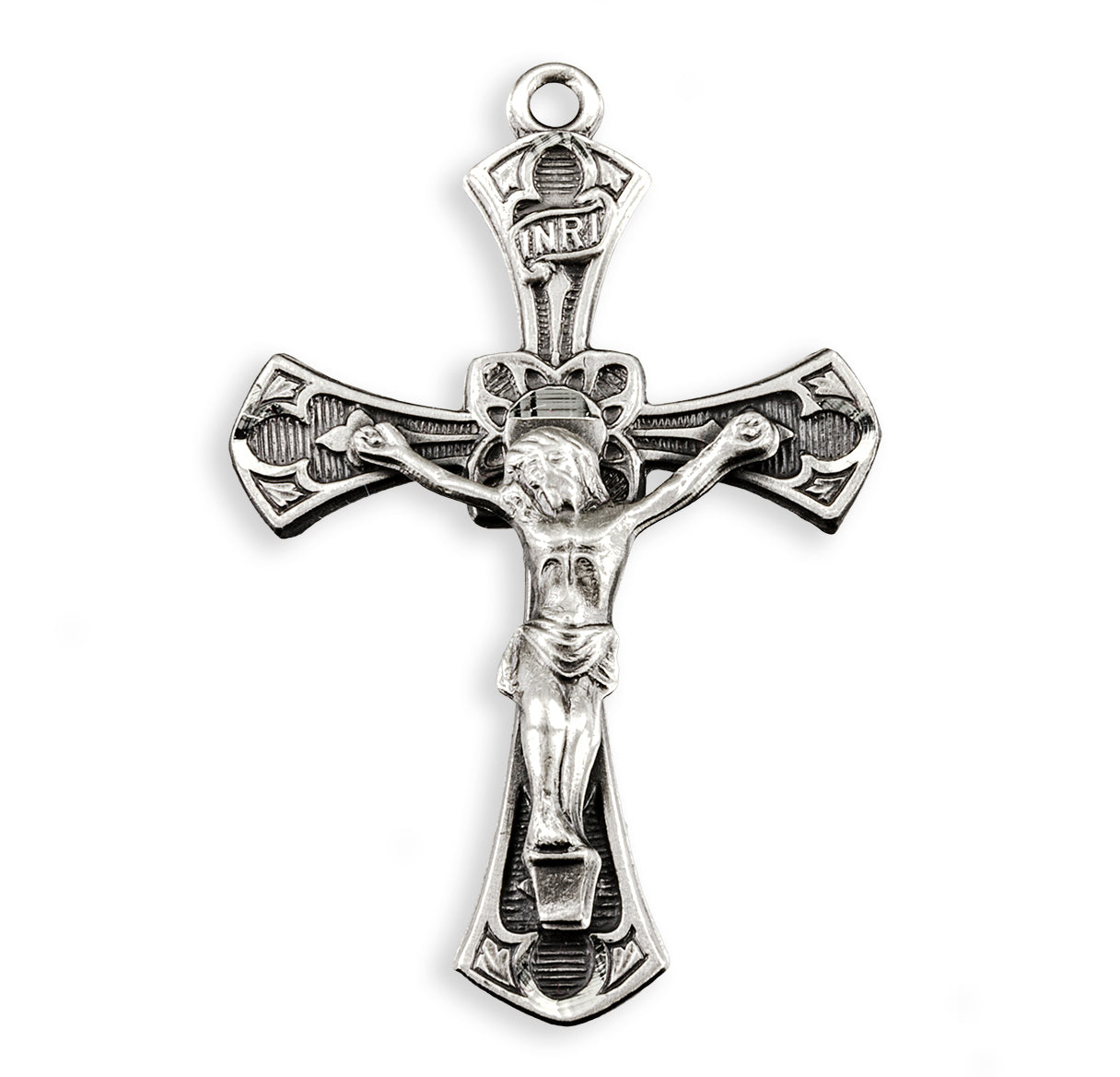 Sterling Silver Flaired Crucifix with Gothic Window Design 24"