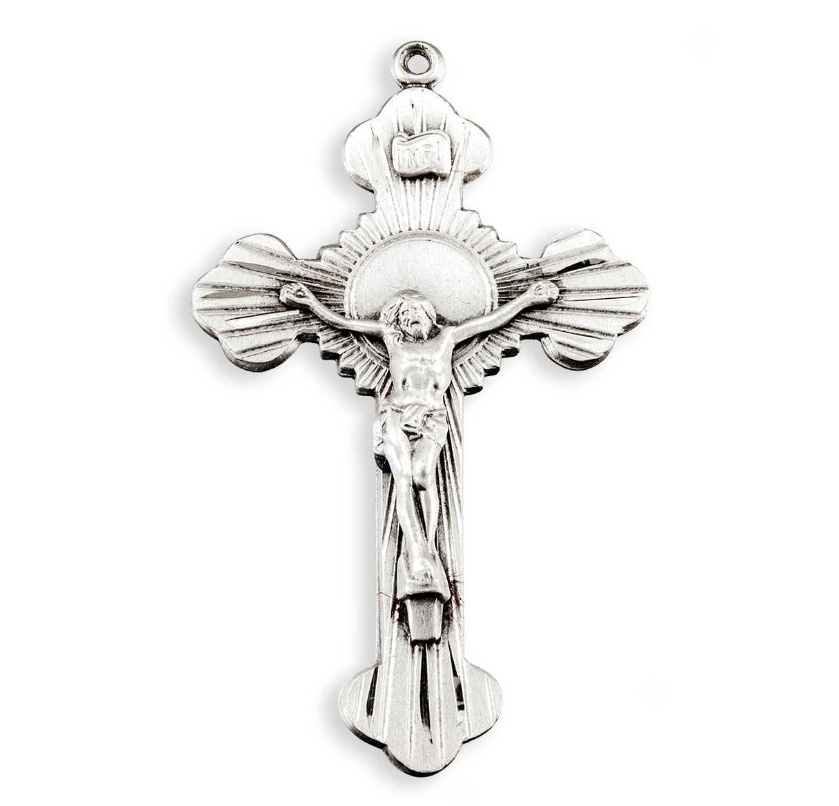 Sterling Silver sunburst Crucifix in Latin style with elaborate embossings 24"