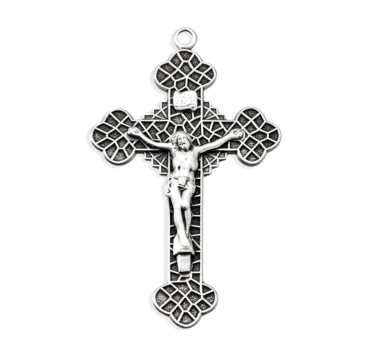 Sterling Silver Latin Style Crucifix with Crackle Design 24"