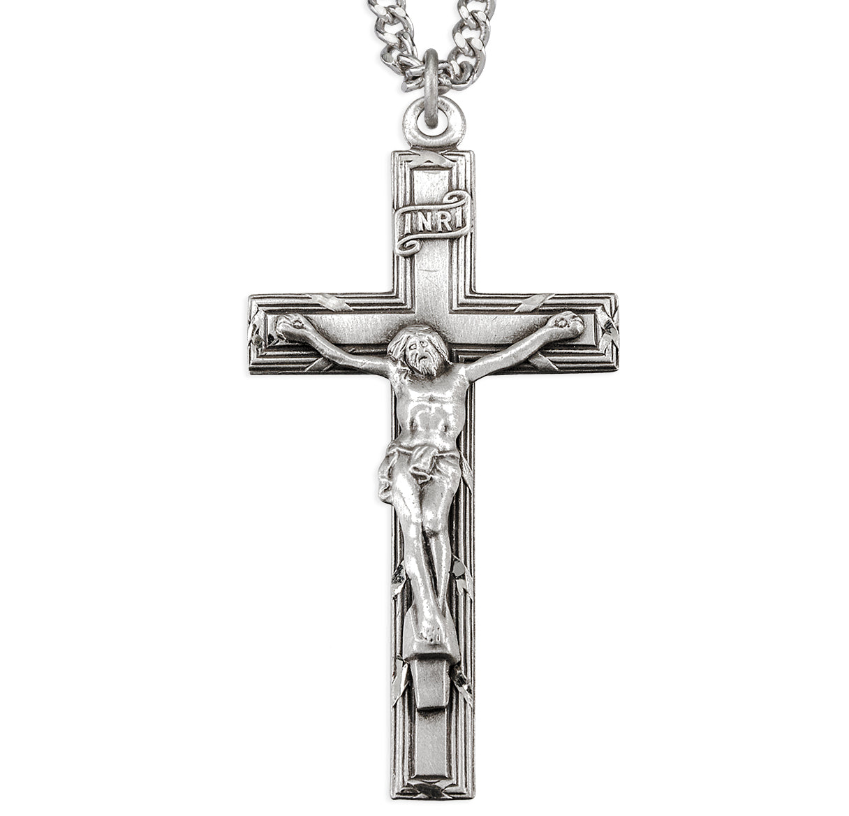 Sterling Silver Engraved Edging Crucifix 24"