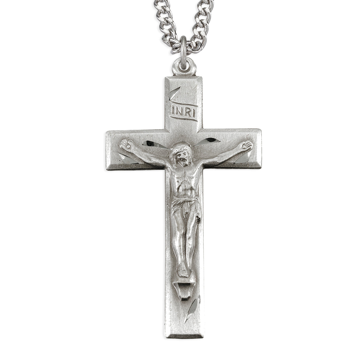 Sterling Silver Beveled Edge Plain Latin Style Crucifix 24"