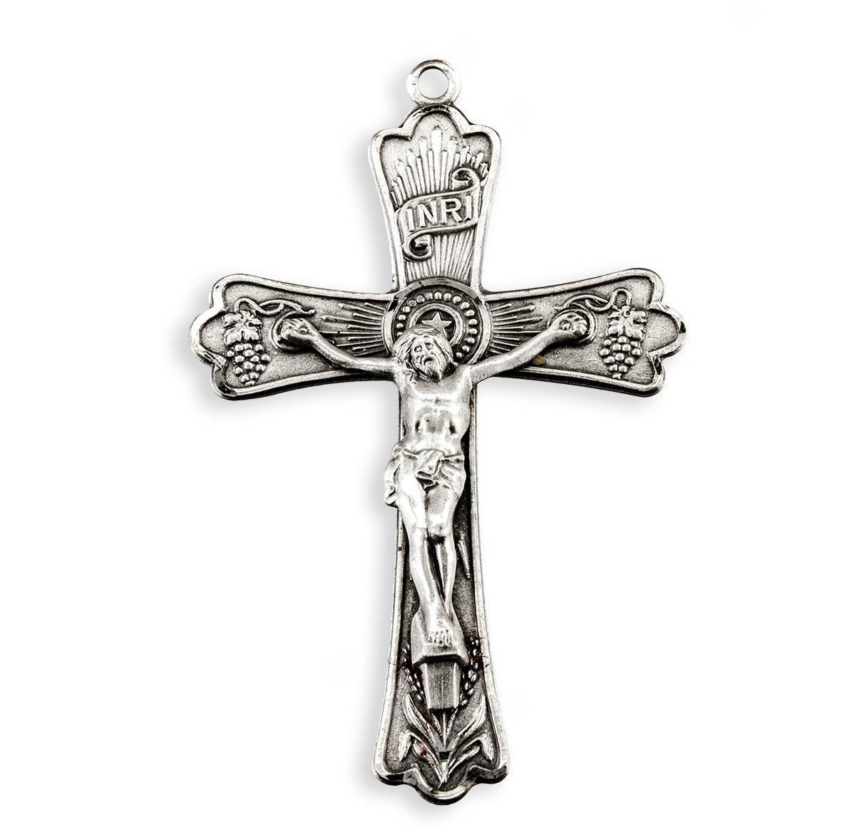 Sterling Silver Crucifix with Grape Vine and Wheat Detailing 24"