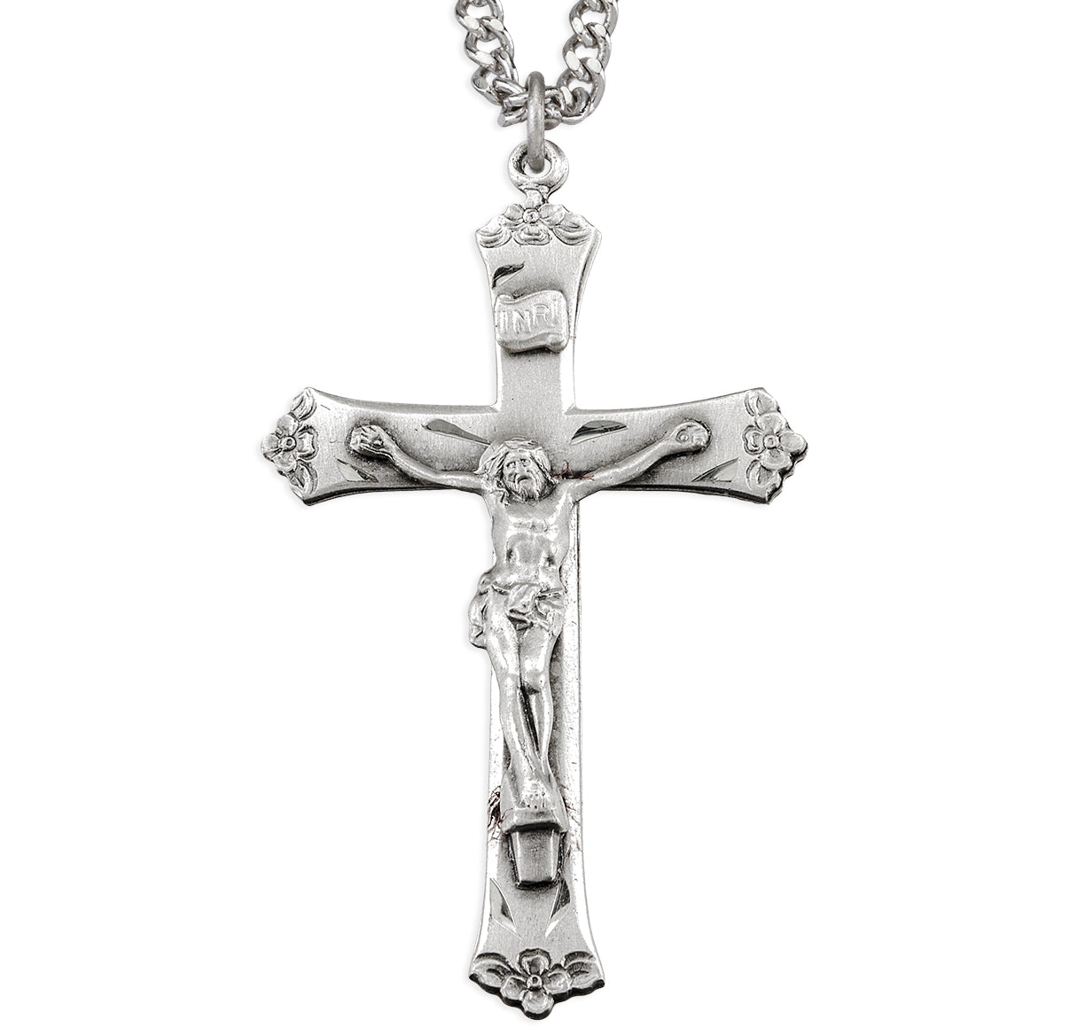 Sterling Silver Crucifix with Flowered Tips 24"