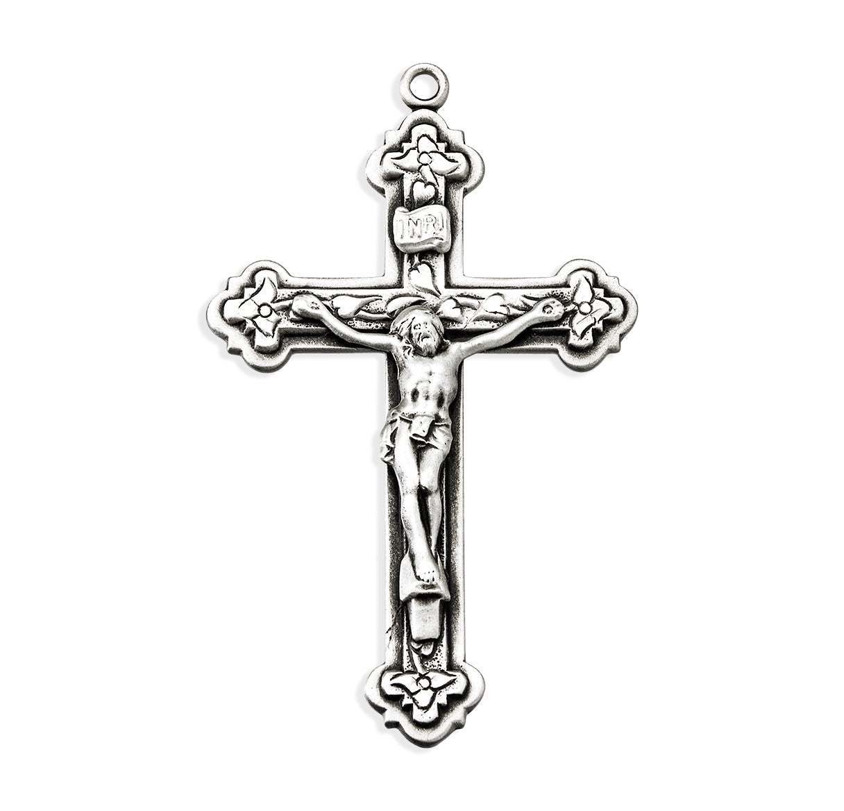 Sterling Silver Leaf Crucifix with Vine and Leaf Detailing 24"