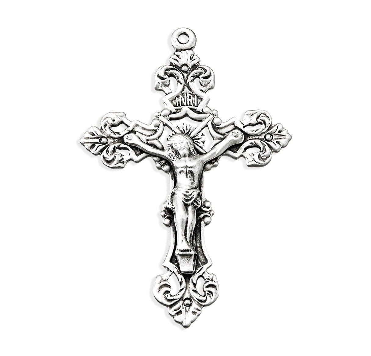 Sterling Silver Pierced Crucifix with Elaborate Leaf and Vine Design 24"