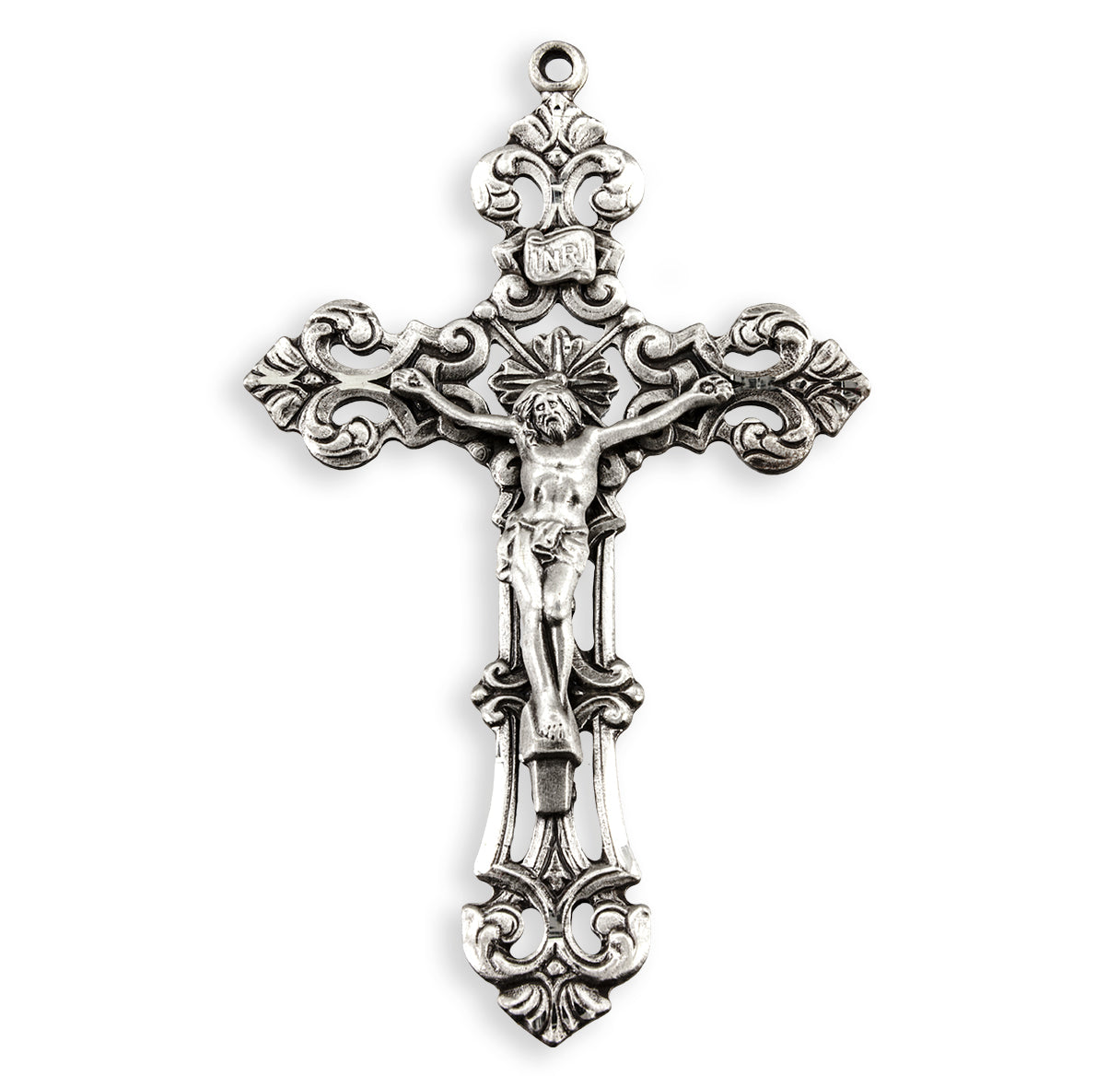Sterling Silver Fancy Leaf Crucifix with Piercing 24"