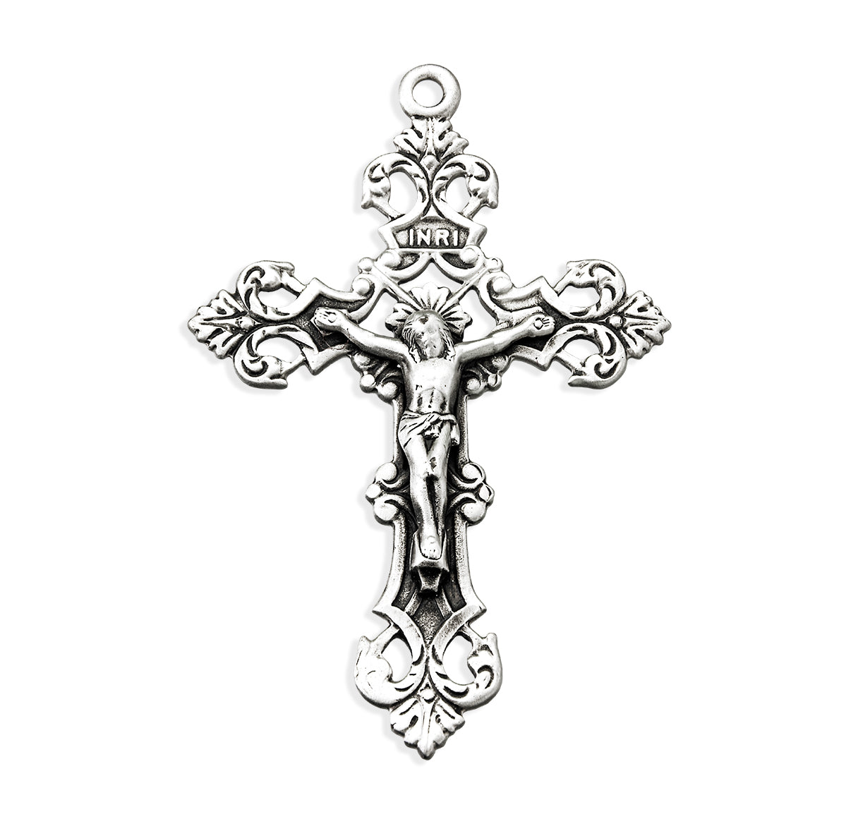 Sterling Silver Large Crucifix with intricate Pierced scrolled Leaf and Vine Design 24"