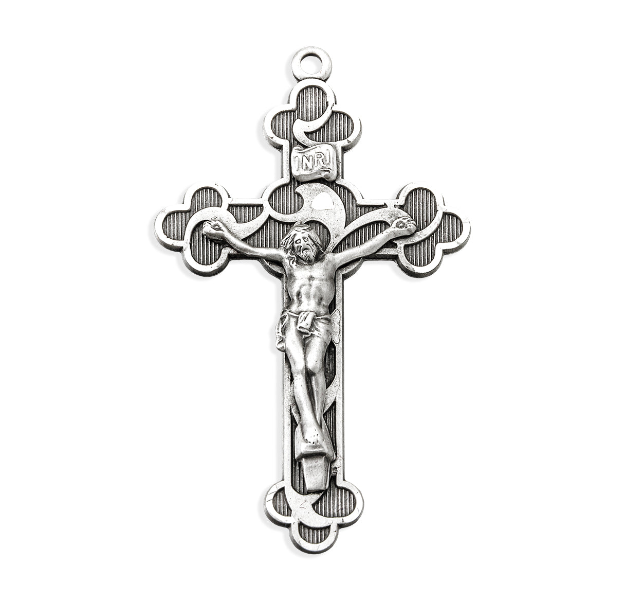 Sterling Silver Engraved Crucifix with Elaborate swirl Design Impressions 24"