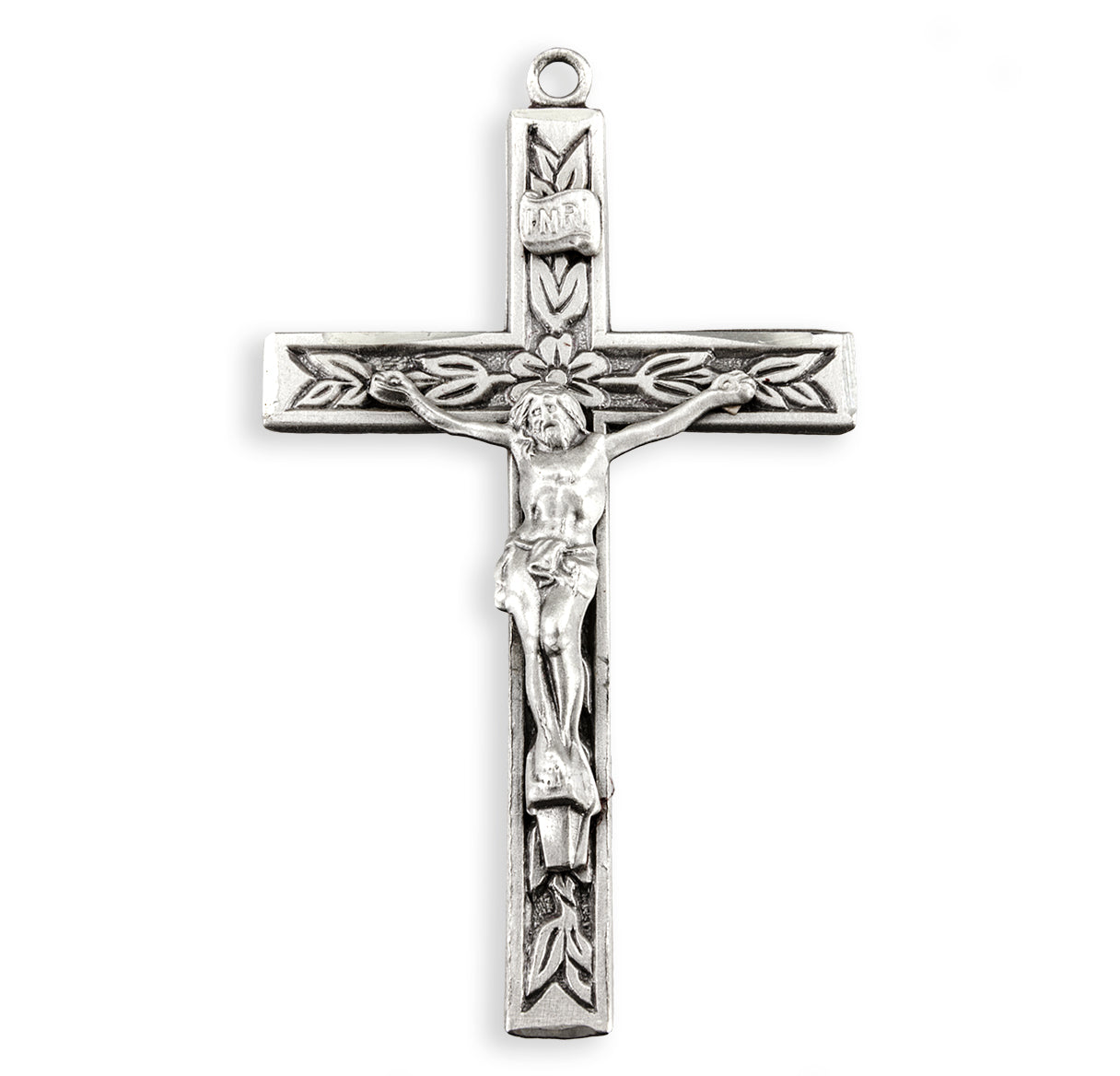 Sterling Silver Leaf Crucifix with Embossed Leaves in the Cross and flower center 24"