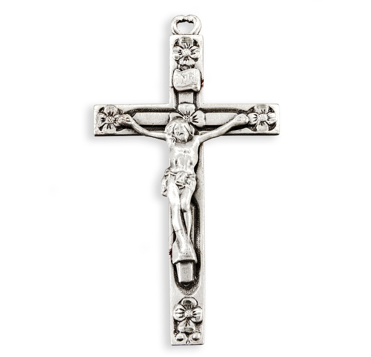 Sterling Silver Crucifix with Floret-Adorned tips 24"