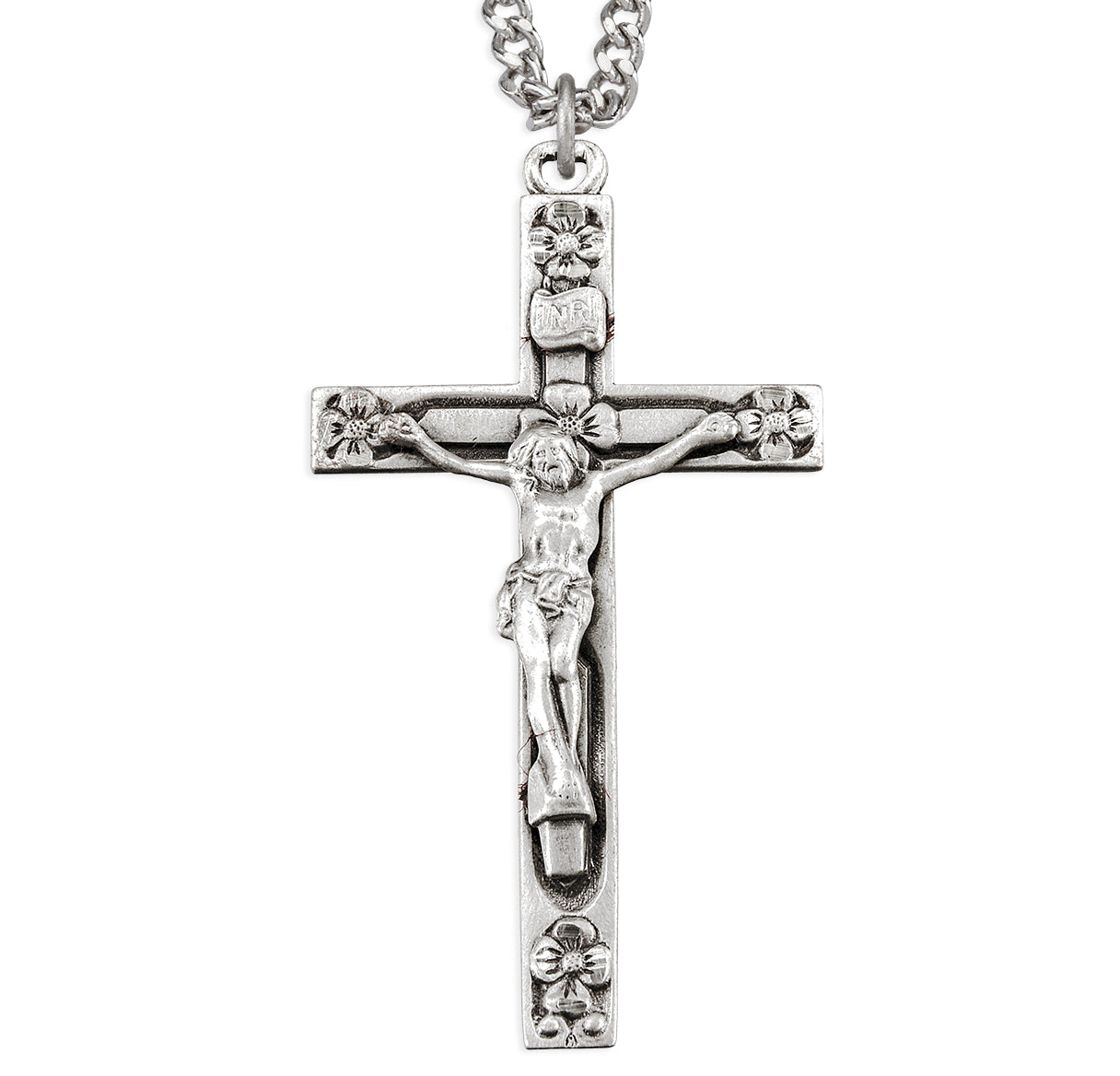 Sterling Silver Crucifix with Floret-Adorned tips 24"