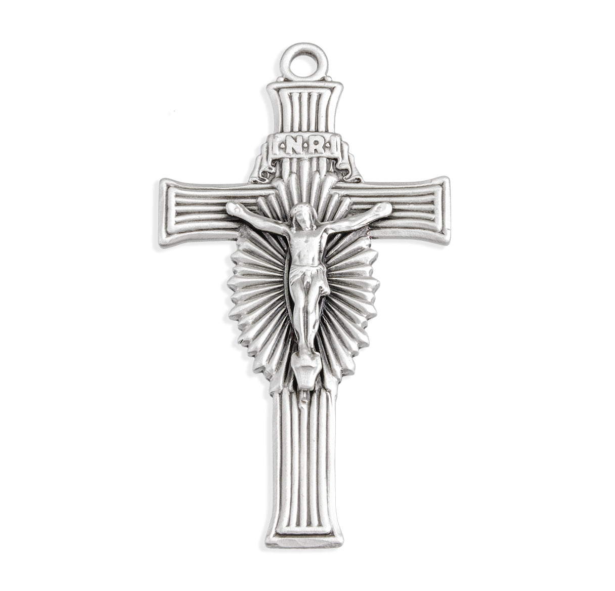 Sterling Silver Sunburst Crucifix with ribbed engravings Engraved Line Details 24"