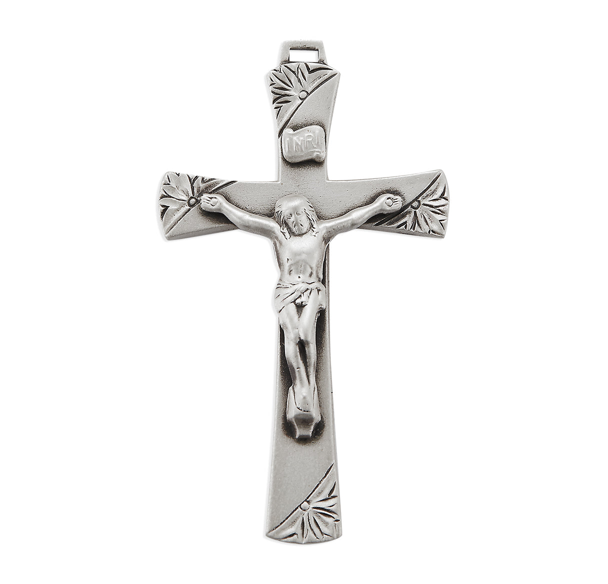 Sterling Silver Gently Flared Crucifix with Acanthus Leaf Angled Ends 24"