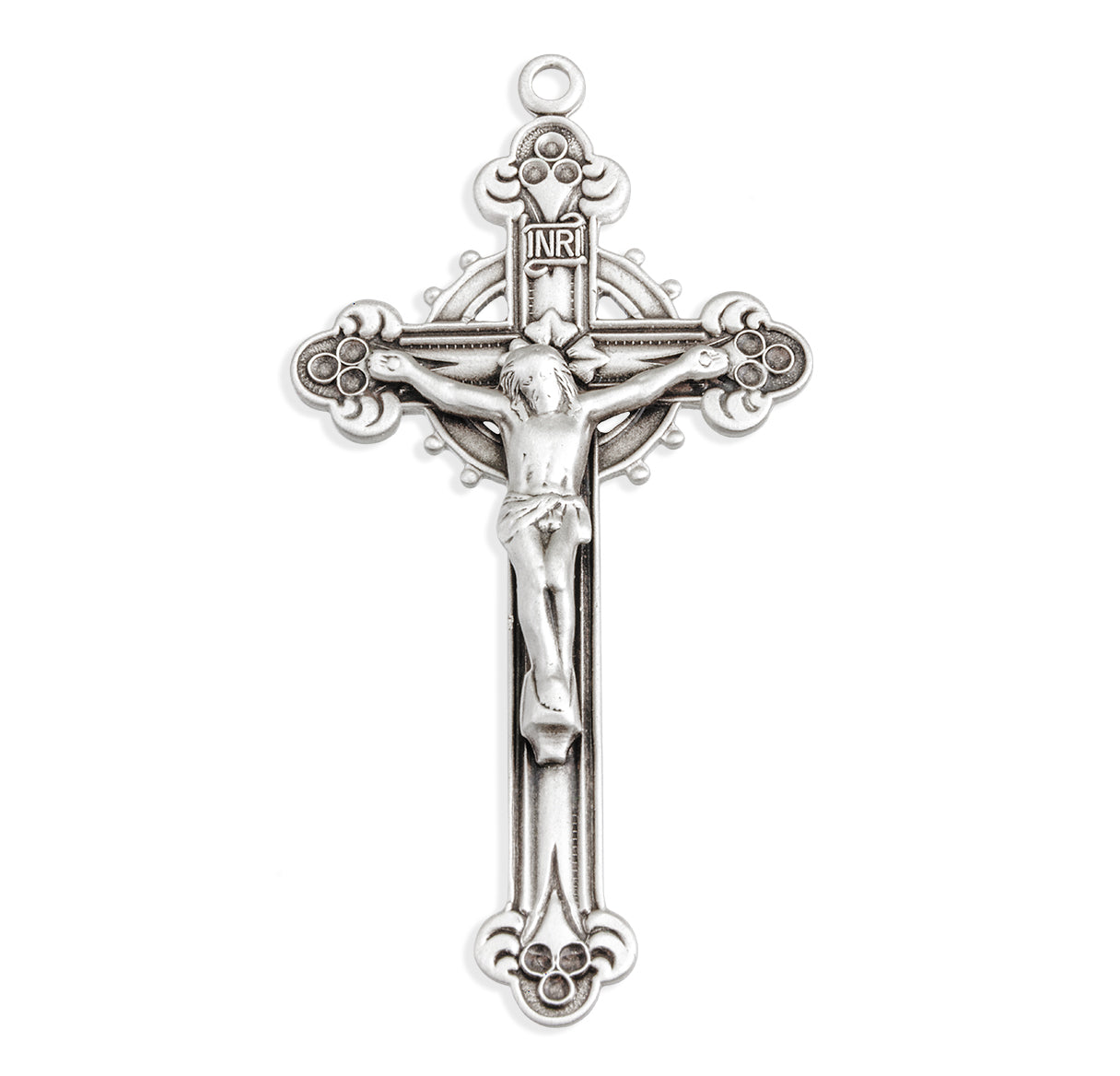 Sterling Silver Halo Crucifix with Budded Tips and beaded halo 24"