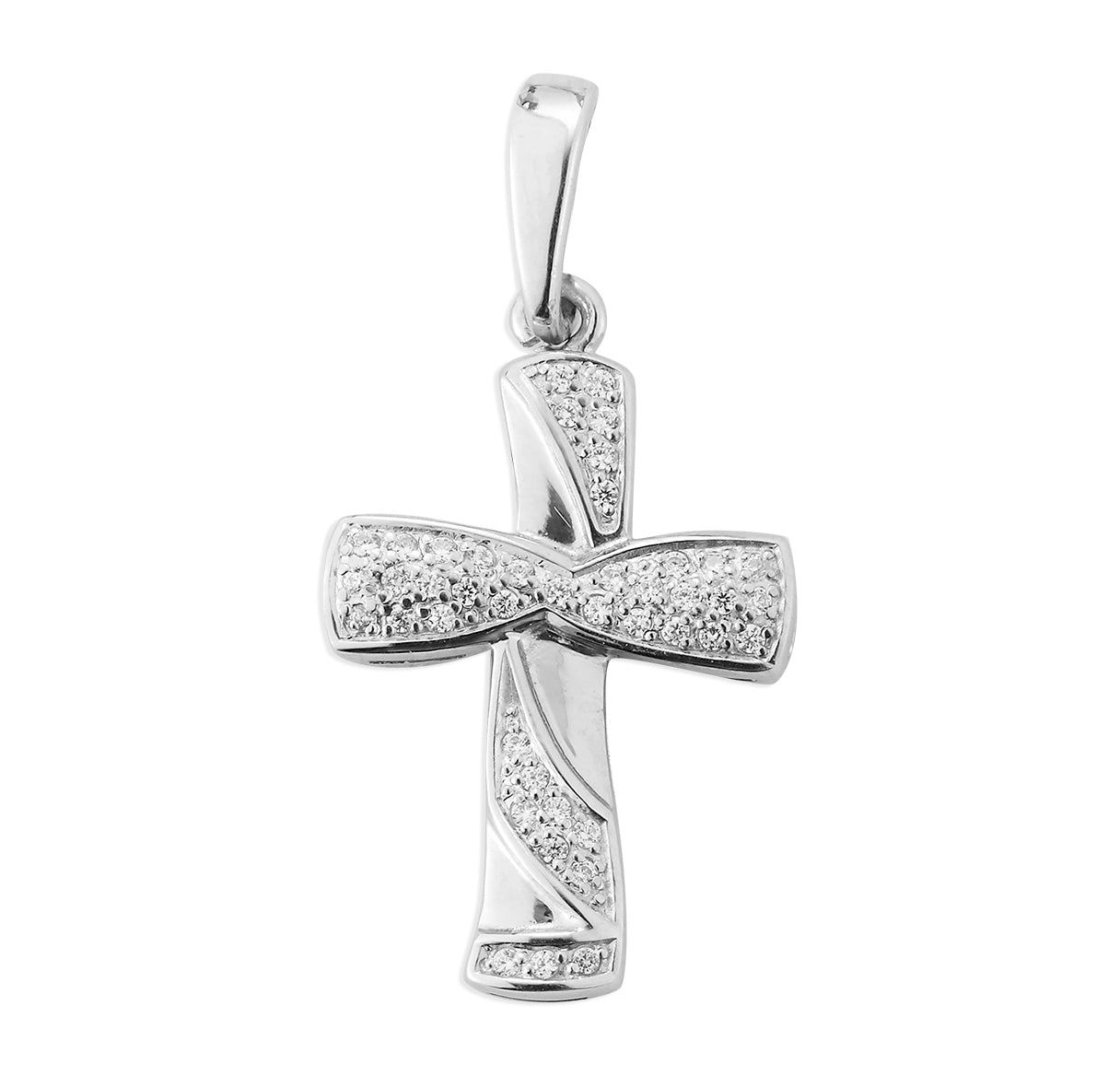 Sterling Silver Wide Cross with CZ Crystal Stripes