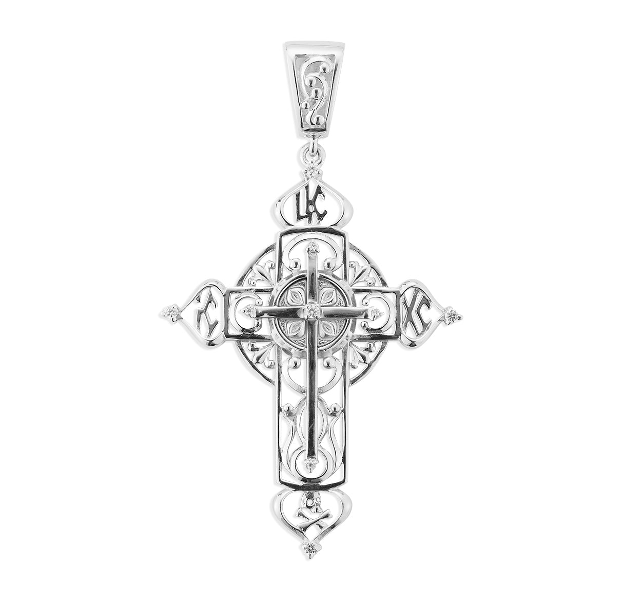 Sterling Silver Filigree Byzantine Cross with CZ Settings on Tips and Center pierced