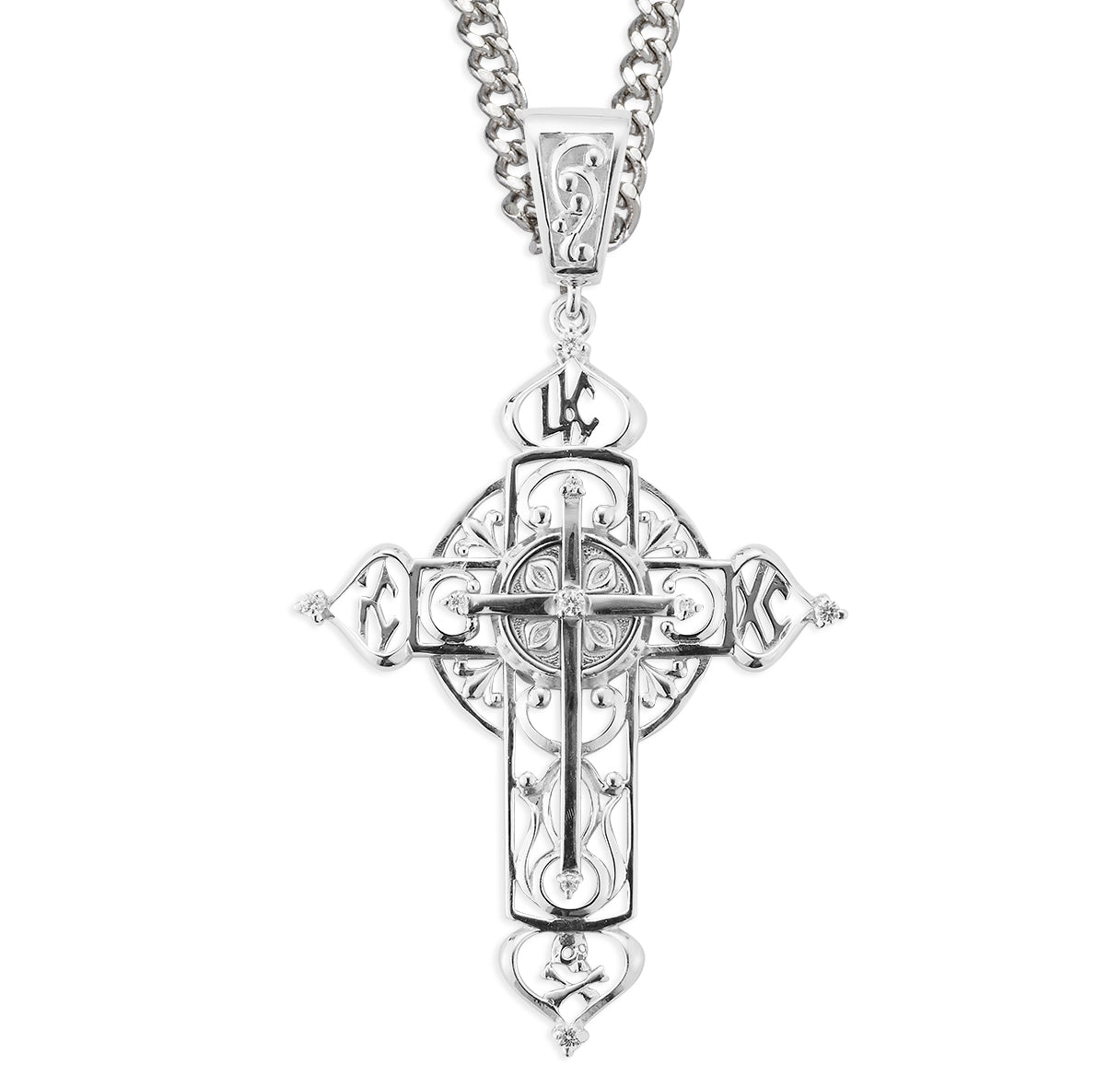 Sterling Silver Filigree Byzantine Cross with CZ Settings on Tips and Center pierced