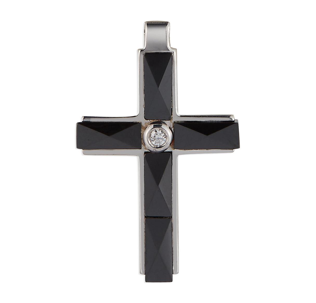 Sterling Silver Graphite Cross With CZ Setting Italy Sterling Silver Chain special chain