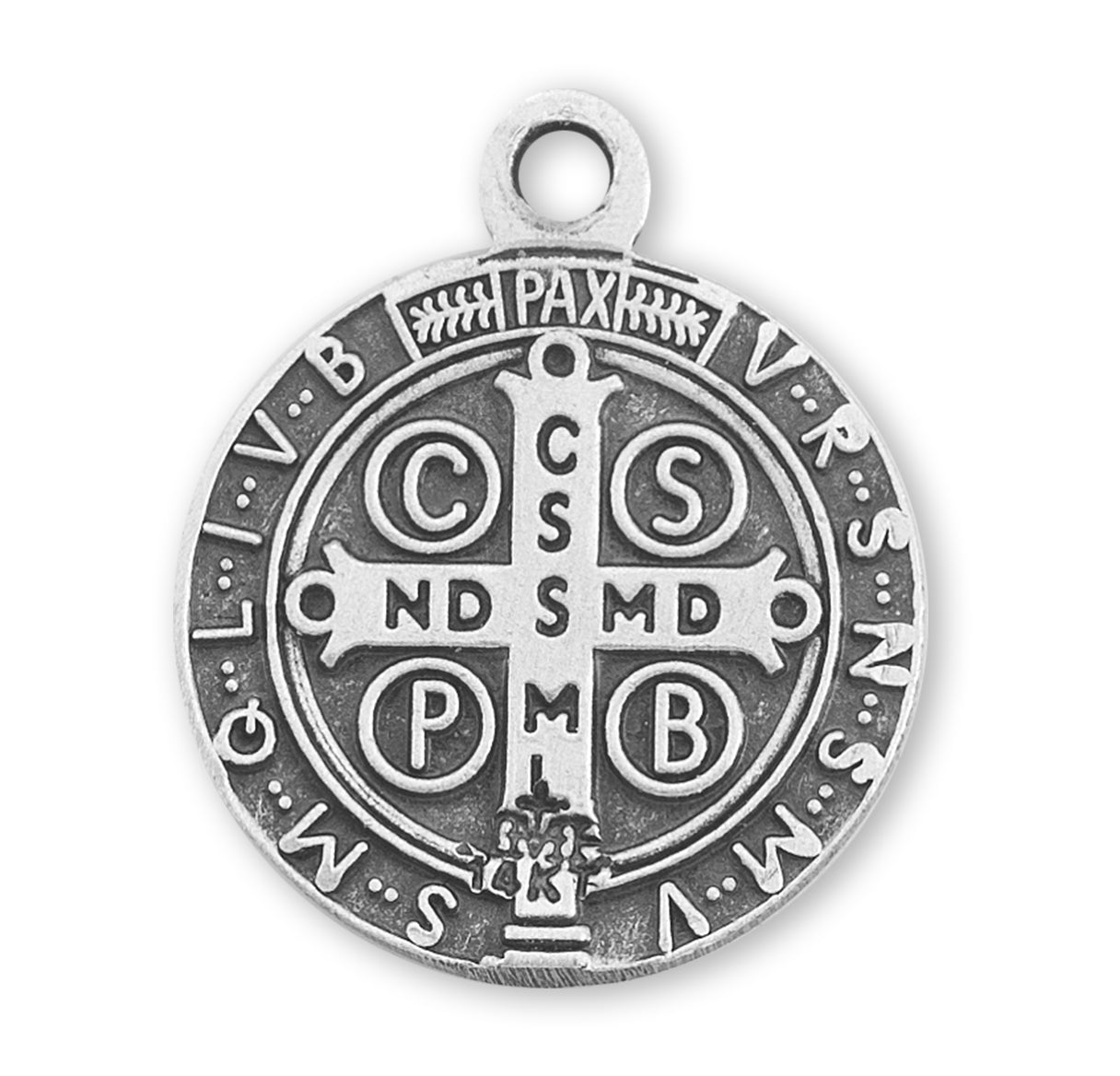 Saint Benedict Round Medal on an Angel Pin